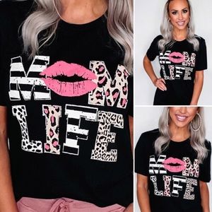 FINALPRICE HOSTPICK Leopard Mom Life Black T-Shirt